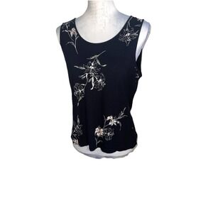 Emma James Black Floral Asian Sleeveless Stretchy Top Size L  Liz Claiborne